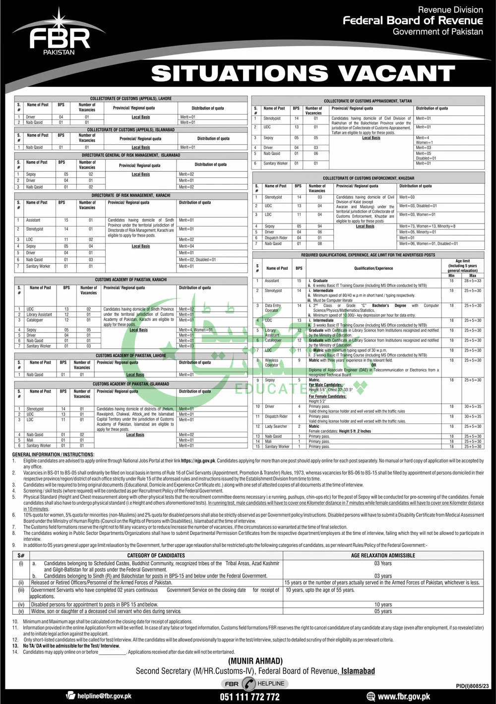 FBR Jobs 2026 Advertisement