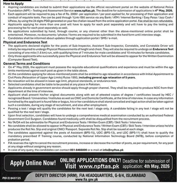 FIA Jobs 2026 New Advertisement 